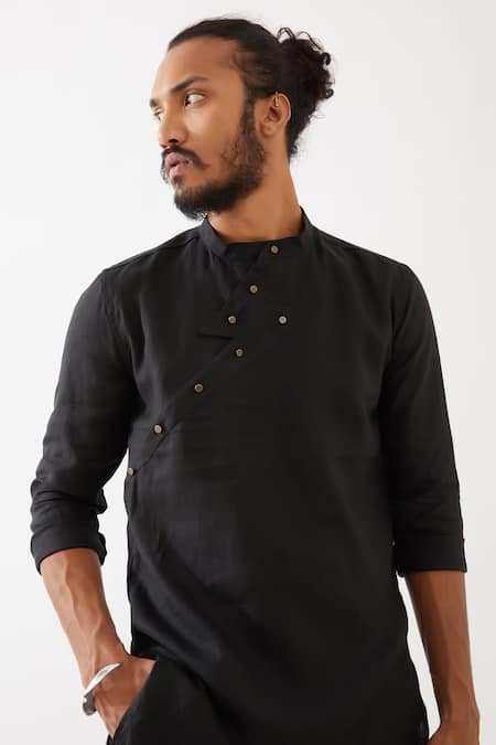 Son Of A Noble Snob_Black Linen Jace Kurta With Trousers _at_Aza_Fashions