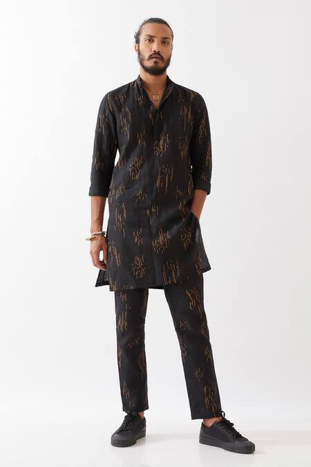 Son Of A Noble Snob Black Linen Carson Meteor Kurta With Trousers 