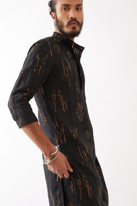 Shop Son Of A Noble Snob Black Linen Carson Meteor Kurta With Trousers Shop_Son Of A Noble Snob_Black Linen Carson Meteor Kurta With Trousers