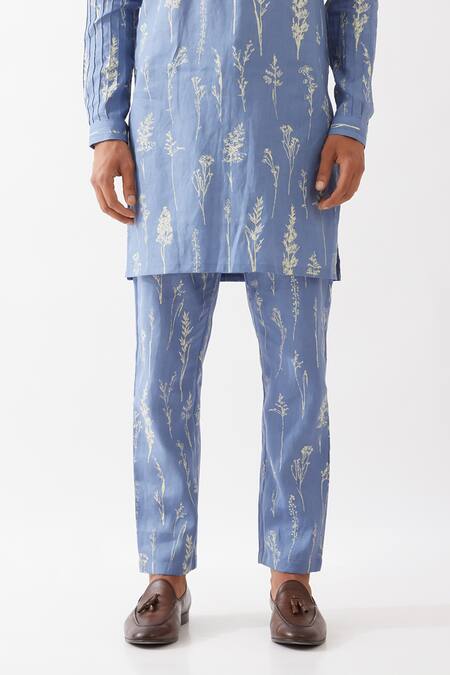 Buy Son Of A Noble Snob Blue Linen Embroidery Declan Botanica Kurta With Trousers Online at Aza Fashions Buy_Son Of A Noble Snob_Blue Linen Embroidery Declan Botanica Kurta With Trousers _Online_at_Aza_Fashions