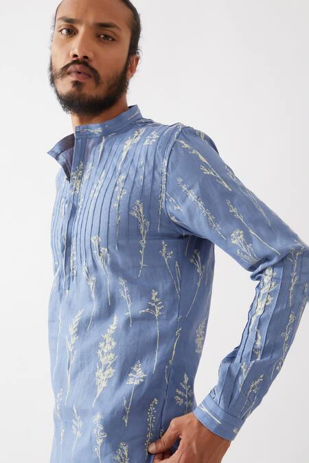 Buy Son Of A Noble Snob Blue Linen Embroidery Declan Botanica Kurta With Trousers Buy_Son Of A Noble Snob_Blue Linen Embroidery Declan Botanica Kurta With Trousers