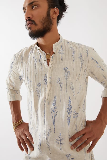 Buy Son Of A Noble Snob Ivory Linen Embroidery Declan Botanica Print Kurta With Trousers Buy_Son Of A Noble Snob_Ivory Linen Embroidery Declan Botanica Print Kurta With Trousers