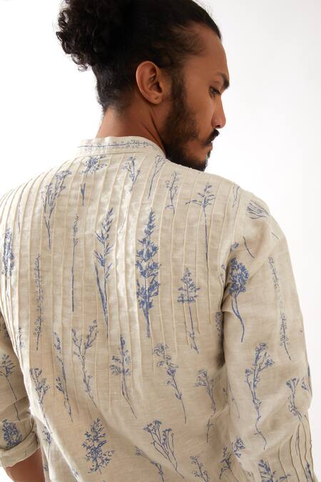 Shop Son Of A Noble Snob Ivory Linen Embroidery Declan Botanica Print Kurta With Trousers Shop_Son Of A Noble Snob_Ivory Linen Embroidery Declan Botanica Print Kurta With Trousers