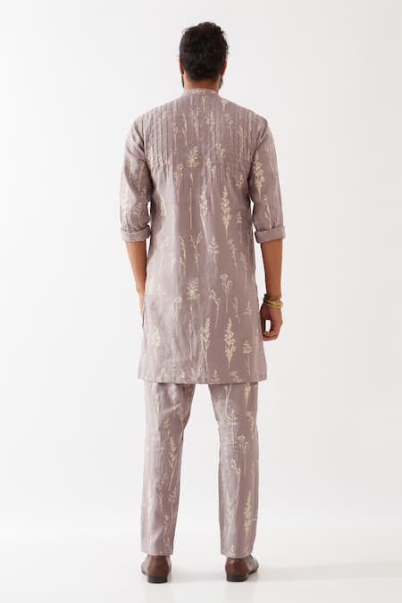 Shop_Son Of A Noble Snob_Purple Linen Embroidery Declan Botanica Pintuck Kurta With Trousers _at_Aza_Fashions