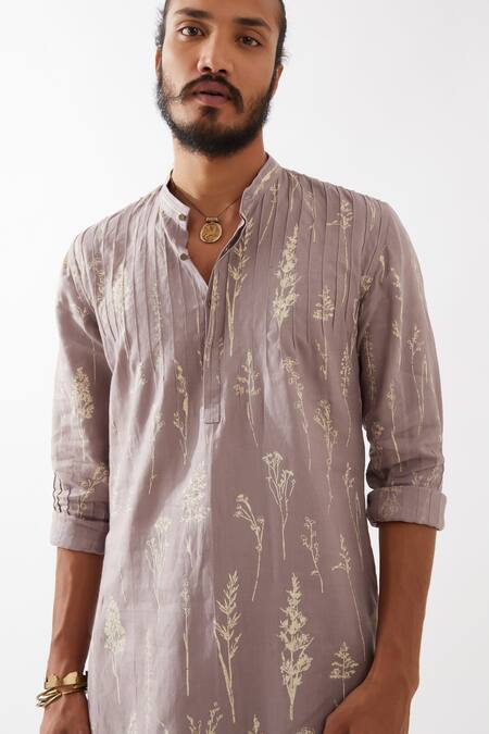 Buy_Son Of A Noble Snob_Purple Linen Embroidery Declan Botanica Pintuck Kurta With Trousers 