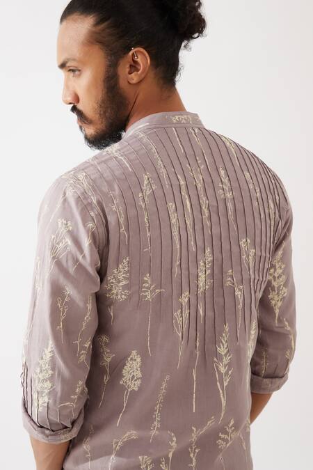 Shop_Son Of A Noble Snob_Purple Linen Embroidery Declan Botanica Pintuck Kurta With Trousers 