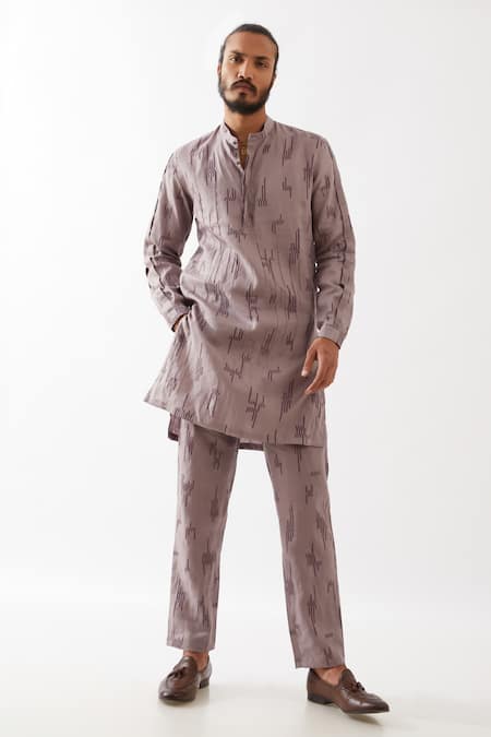 Son Of A Noble Snob Purple Linen Emmett Circuit Print Kurta With Trousers 