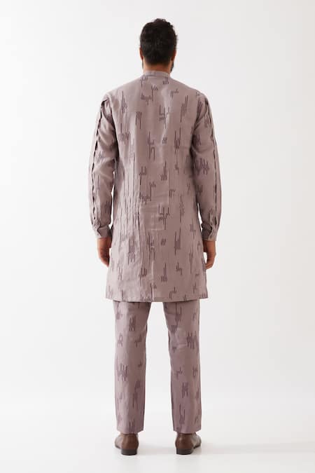 Shop Son Of A Noble Snob Purple Linen Emmett Circuit Print Kurta With Trousers at Aza Fashions Shop_Son Of A Noble Snob_Purple Linen Emmett Circuit Print Kurta With Trousers _at_Aza_Fashions
