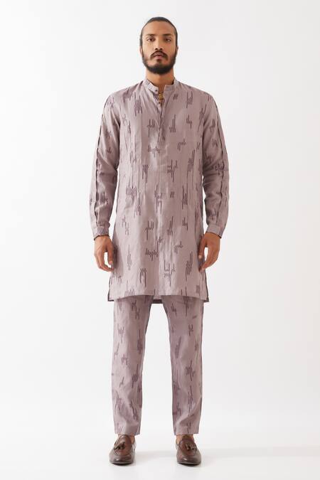 Son Of A Noble Snob Purple Linen Emmett Circuit Print Kurta With Trousers Online at Aza Fashions Son Of A Noble Snob_Purple Linen Emmett Circuit Print Kurta With Trousers _Online_at_Aza_Fashions
