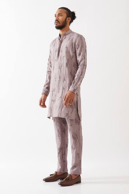 Shop Son Of A Noble Snob Purple Linen Emmett Circuit Print Kurta With Trousers Online at Aza Fashions Shop_Son Of A Noble Snob_Purple Linen Emmett Circuit Print Kurta With Trousers _Online_at_Aza_Fashions