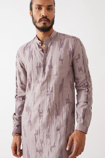 Son Of A Noble Snob Purple Linen Emmett Circuit Print Kurta With Trousers at Aza Fashions Son Of A Noble Snob_Purple Linen Emmett Circuit Print Kurta With Trousers _at_Aza_Fashions