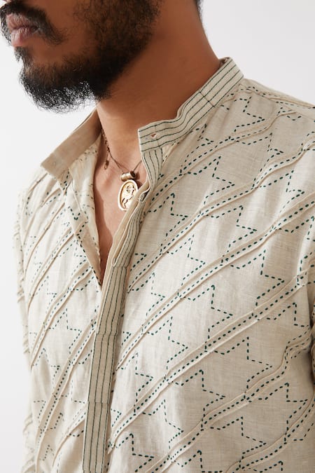 Buy_Son Of A Noble Snob_Ivory Linen Ryder Houndstooth Kurta With Trousers 