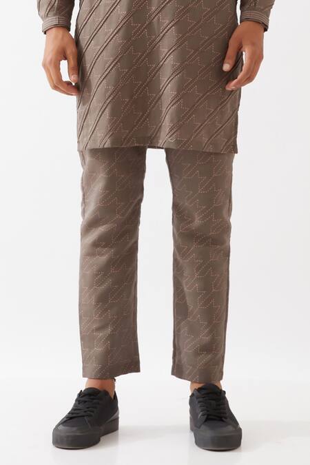 Son Of A Noble Snob Grey Linen Ryder Houndstooth Print Kurta With Trousers Online at Aza Fashions Son Of A Noble Snob_Grey Linen Ryder Houndstooth Print Kurta With Trousers _Online_at_Aza_Fashions