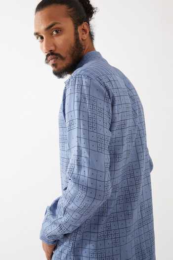 Buy Son Of A Noble Snob Blue Linen Luka Dominos Kurta With Trousers Buy_Son Of A Noble Snob_Blue Linen Luka Dominos Kurta With Trousers