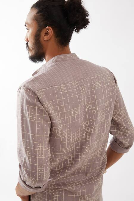 Buy_Son Of A Noble Snob_Purple Linen Luka Dominos Print Kurta With Trousers 