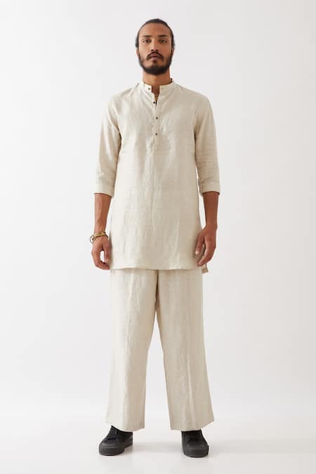 Buy_Son Of A Noble Snob_Ivory Linen Finn Short Kurta And Trouser Set _Online_at_Aza_Fashions