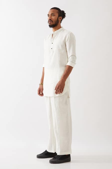 Buy_Son Of A Noble Snob_White Linen Finn Straight Kurta And Trouser Set _Online_at_Aza_Fashions