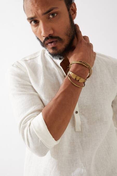 Shop_Son Of A Noble Snob_White Linen Finn Straight Kurta And Trouser Set _Online_at_Aza_Fashions