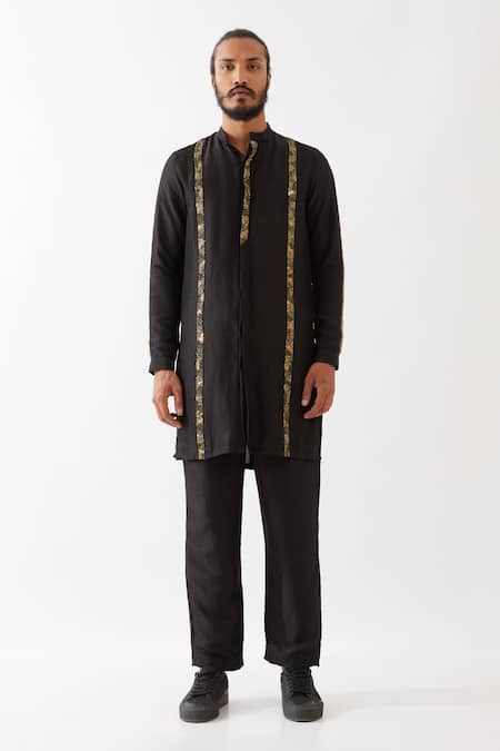 Buy_Son Of A Noble Snob_Black Silk Sequins, Beads Avery Embroidered Kurta And Trouser Set _Online_at_Aza_Fashions