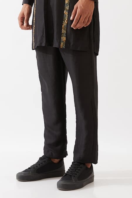 Son Of A Noble Snob_Black Silk Sequins, Beads Avery Embroidered Kurta And Trouser Set _at_Aza_Fashions