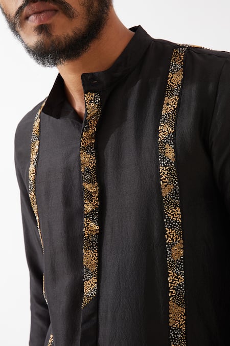 Buy_Son Of A Noble Snob_Black Silk Sequins, Beads Avery Embroidered Kurta And Trouser Set 