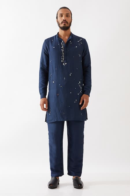 Buy Son Of A Noble Snob Blue Silk Embroidery Eric Kurta And Trouser Set Online at Aza Fashions Buy_Son Of A Noble Snob_Blue Silk Embroidery Eric Kurta And Trouser Set _Online_at_Aza_Fashions