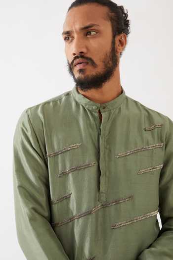 Buy_Son Of A Noble Snob_Green Silk Cut Work Lances Embroidered Kurta And Trouser Set 