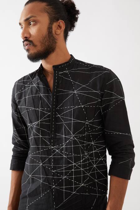 Buy Son Of A Noble Snob Black Silk Embroidery Abstract Print Pintucked Kurta And Trouser Set Buy_Son Of A Noble Snob_Black Silk Embroidery Abstract Print Pintucked Kurta And Trouser Set