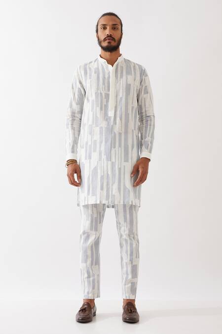 Son Of A Noble Snob White Linen Embroidery Vincent Spaces Printed Kurta With Pant Online at Aza Fashions Son Of A Noble Snob_White Linen Embroidery Vincent Spaces Printed Kurta With Pant _Online_at_Aza_Fashions