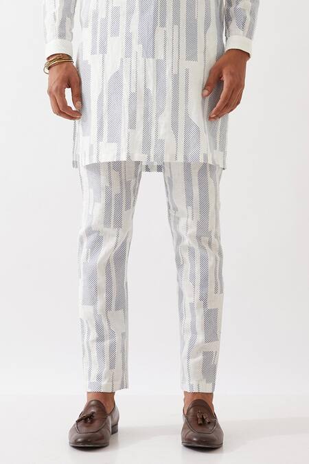 Buy Son Of A Noble Snob White Linen Embroidery Vincent Spaces Printed Kurta With Pant Online at Aza Fashions Buy_Son Of A Noble Snob_White Linen Embroidery Vincent Spaces Printed Kurta With Pant _Online_at_Aza_Fashions