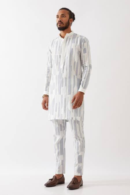 Shop Son Of A Noble Snob White Linen Embroidery Vincent Spaces Printed Kurta With Pant Online at Aza Fashions Shop_Son Of A Noble Snob_White Linen Embroidery Vincent Spaces Printed Kurta With Pant _Online_at_Aza_Fashions