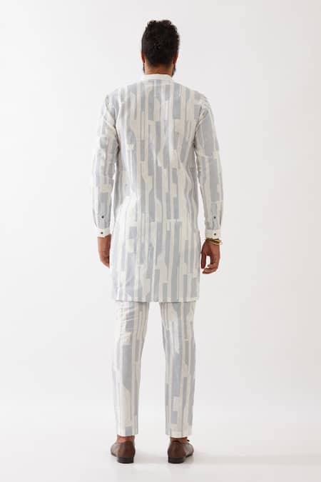 Shop Son Of A Noble Snob White Linen Embroidery Vincent Spaces Printed Kurta With Pant at Aza Fashions Shop_Son Of A Noble Snob_White Linen Embroidery Vincent Spaces Printed Kurta With Pant _at_Aza_Fashions
