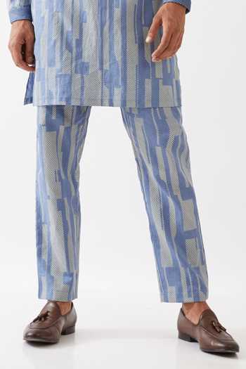 Buy_Son Of A Noble Snob_Blue Linen Embroidery Vincent Spaces Straight Kurta With Pant 