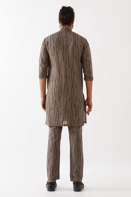 Shop Son Of A Noble Snob Grey Cotton, Linen Luis Rain Printed Kurta Set at Aza Fashions Shop_Son Of A Noble Snob_Grey Cotton, Linen Luis Rain Printed Kurta Set _at_Aza_Fashions