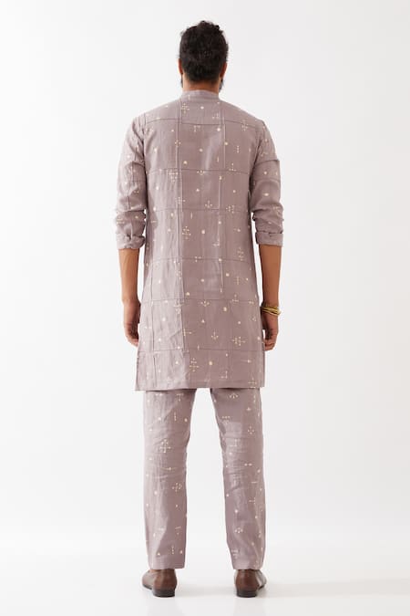 Shop Son Of A Noble Snob Purple Linen Embroidery Diego Element Printed Kurta With Pant at Aza Fashions Shop_Son Of A Noble Snob_Purple Linen Embroidery Diego Element Printed Kurta With Pant _at_Aza_Fashions