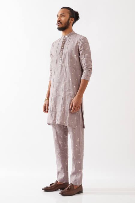 Son Of A Noble Snob Purple Linen Embroidery Diego Element Printed Kurta With Pant at Aza Fashions Son Of A Noble Snob_Purple Linen Embroidery Diego Element Printed Kurta With Pant _at_Aza_Fashions