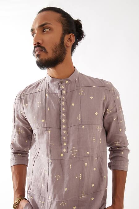 Buy Son Of A Noble Snob Purple Linen Embroidery Diego Element Printed Kurta With Pant Buy_Son Of A Noble Snob_Purple Linen Embroidery Diego Element Printed Kurta With Pant