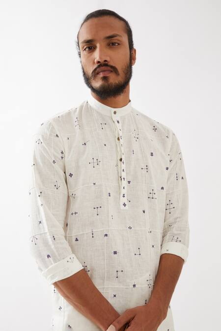 Shop Son Of A Noble Snob White Linen Embroidery Diego Element Printed Straight Kurta With Pant Online at Aza Fashions Shop_Son Of A Noble Snob_White Linen Embroidery Diego Element Printed Straight Kurta With Pant _Online_at_Aza_Fashions