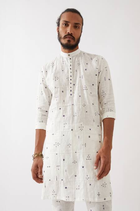 Son Of A Noble Snob White Linen Embroidery Diego Element Printed Straight Kurta With Pant at Aza Fashions Son Of A Noble Snob_White Linen Embroidery Diego Element Printed Straight Kurta With Pant _at_Aza_Fashions