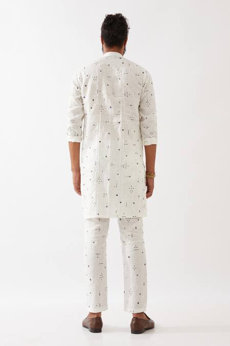 Shop Son Of A Noble Snob White Linen Embroidery Diego Element Printed Straight Kurta With Pant at Aza Fashions Shop_Son Of A Noble Snob_White Linen Embroidery Diego Element Printed Straight Kurta With Pant _at_Aza_Fashions