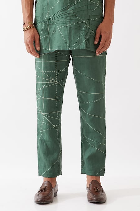 Buy_Son Of A Noble Snob_Green Linen Embroidery Jasper Network Printed Kurta With Pant _Online_at_Aza_Fashions