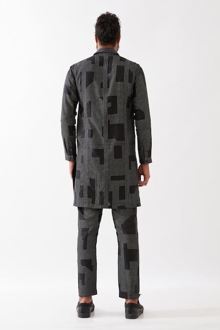Shop Son Of A Noble Snob Black Linen Embroidery Jounah Blocks Printed Kurta With Pant at Aza Fashions Shop_Son Of A Noble Snob_Black Linen Embroidery Jounah Blocks Printed Kurta With Pant _at_Aza_Fashions