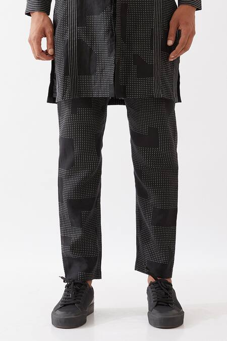 Son Of A Noble Snob Black Linen Embroidery Jounah Blocks Printed Kurta With Pant Online at Aza Fashions Son Of A Noble Snob_Black Linen Embroidery Jounah Blocks Printed Kurta With Pant _Online_at_Aza_Fashions