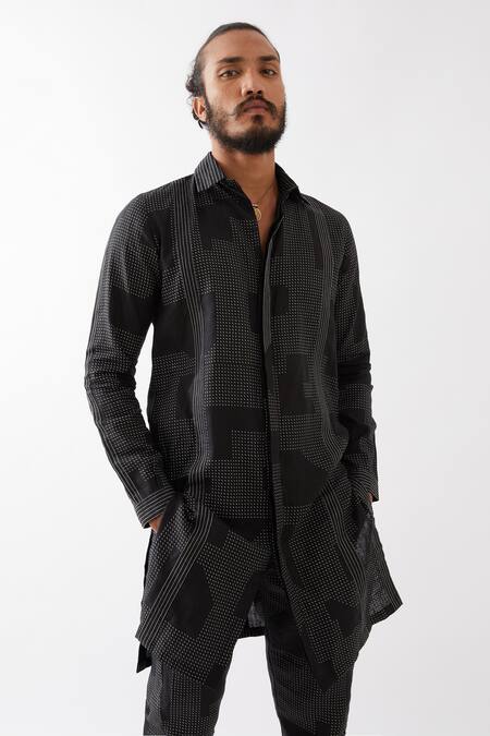 Son Of A Noble Snob Black Linen Embroidery Jounah Blocks Printed Kurta With Pant at Aza Fashions Son Of A Noble Snob_Black Linen Embroidery Jounah Blocks Printed Kurta With Pant _at_Aza_Fashions