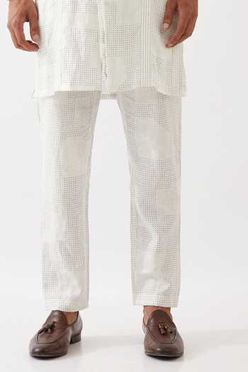 Son Of A Noble Snob White Linen Jounah Blocks Straight Kurta With Pant Online at Aza Fashions Son Of A Noble Snob_White Linen Jounah Blocks Straight Kurta With Pant _Online_at_Aza_Fashions