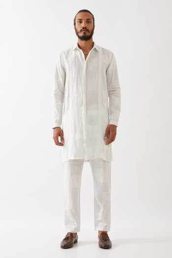 Buy Son Of A Noble Snob White Linen Jounah Blocks Straight Kurta With Pant Online at Aza Fashions Buy_Son Of A Noble Snob_White Linen Jounah Blocks Straight Kurta With Pant _Online_at_Aza_Fashions