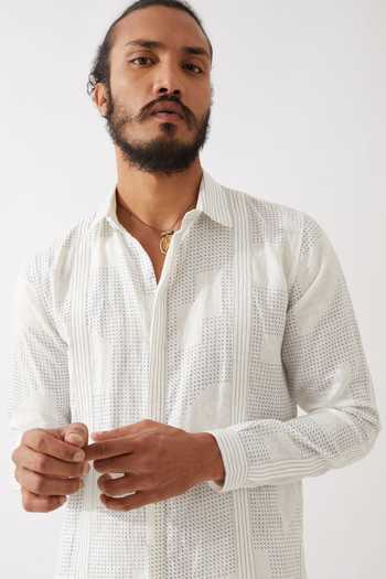 Buy Son Of A Noble Snob White Linen Jounah Blocks Straight Kurta With Pant Buy_Son Of A Noble Snob_White Linen Jounah Blocks Straight Kurta With Pant