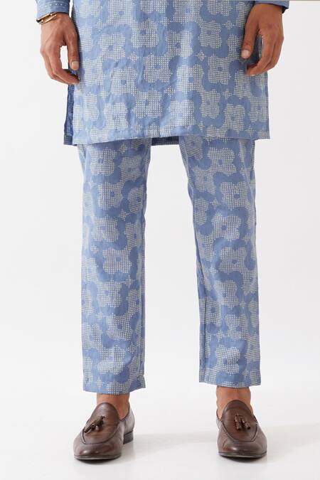 Son Of A Noble Snob Blue Linen Embroidery Ace Flora Printed Kurta With Pant Online at Aza Fashions Son Of A Noble Snob_Blue Linen Embroidery Ace Flora Printed Kurta With Pant _Online_at_Aza_Fashions