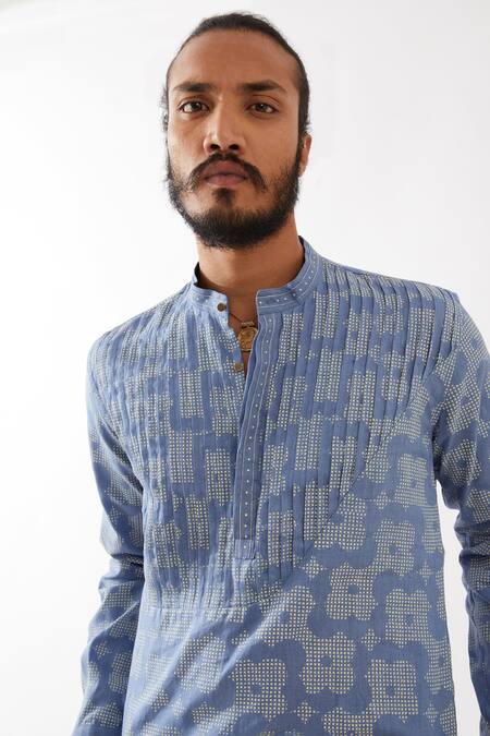 Buy Son Of A Noble Snob Blue Linen Embroidery Ace Flora Printed Kurta With Pant Buy_Son Of A Noble Snob_Blue Linen Embroidery Ace Flora Printed Kurta With Pant