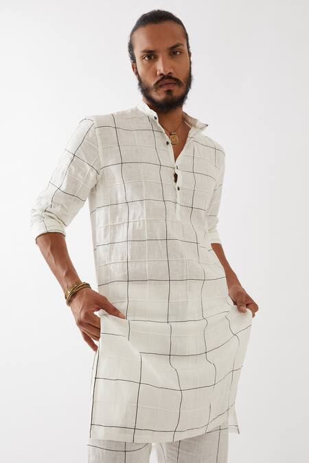 Shop_Son Of A Noble Snob_White Linen Jenson Window Printed Kurta With Pant 